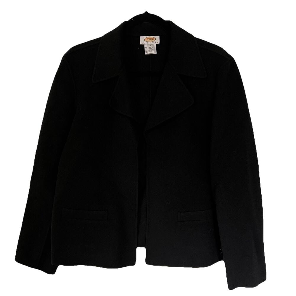 Vintage Talbots 100% Wool Open Blazer Size 14 Black Unlined Old Money